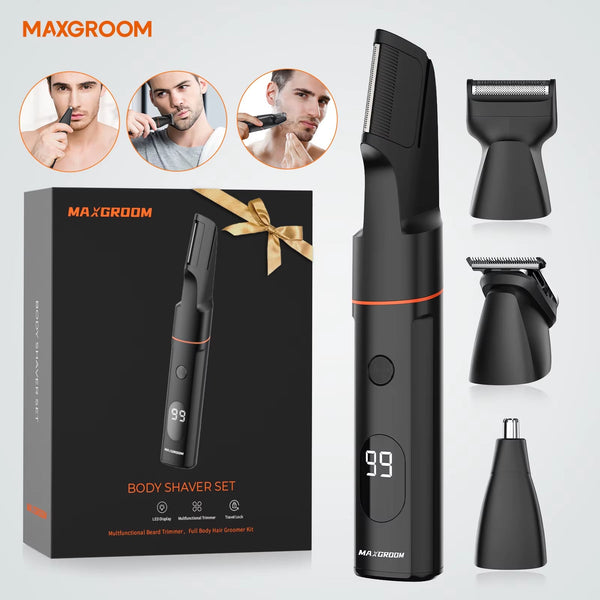 4 in 1 Body Hair Shaver Kits for Men Nose/Beard Hair Trimmer Electric IPX6 Waterproof Groin Pubic Hair Shaver for Man