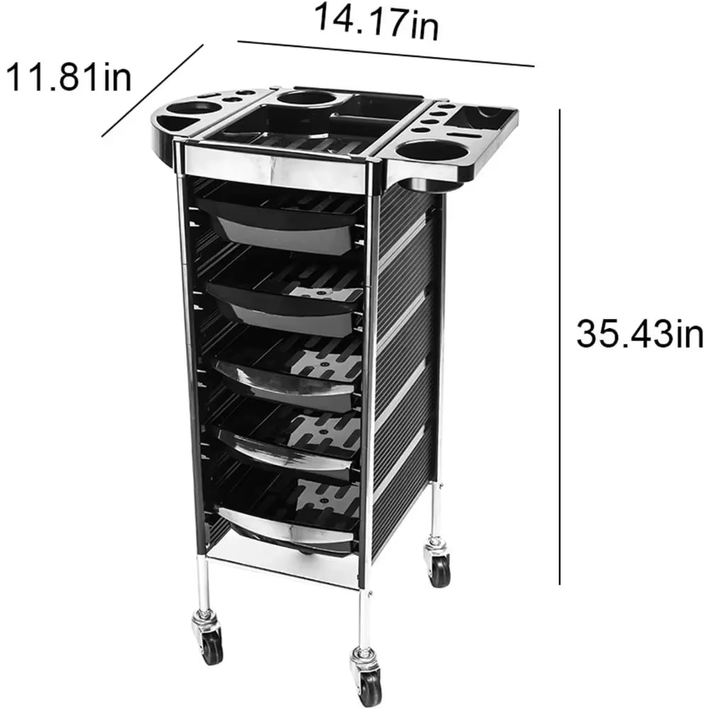 Salon Trolley Cart with Wheels, 5 Drawers, Hair Cart Rolling Storage Organizer Barber Station, Salon Cart for Hair Stylist