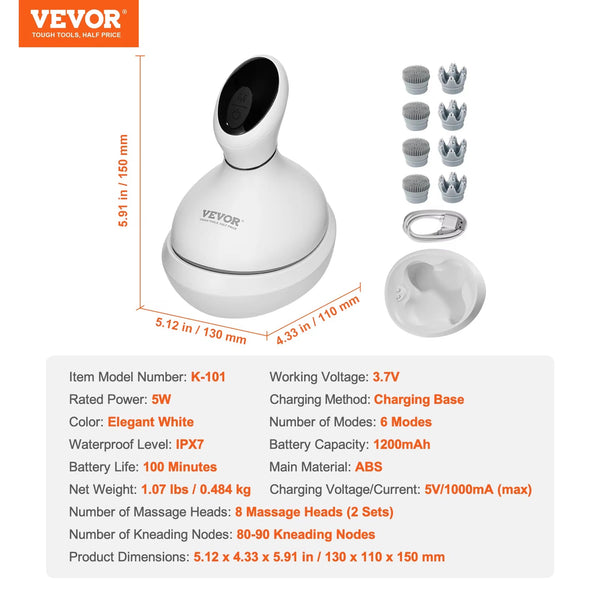 VEVOR Electric Scalp Massager Rechargeable Head Massager Hair Growth IPX7 Waterproof Portable Kneading Electric Scalp Scratcher