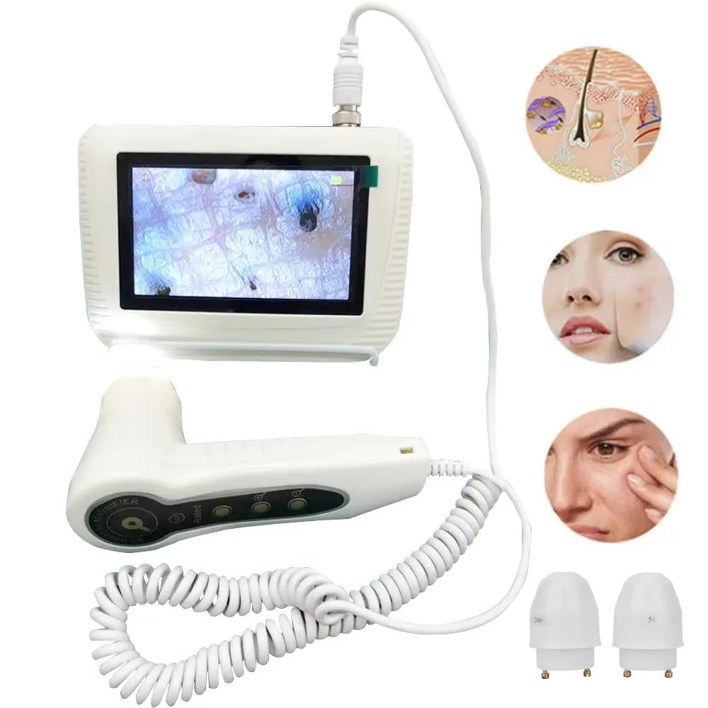 5 Inch Skin Analyzer Skin Hair Scalp Detector Dermoscopy Tester Analyser for Diagnosis Skin Care Tools with 2 Lens Rechargeable