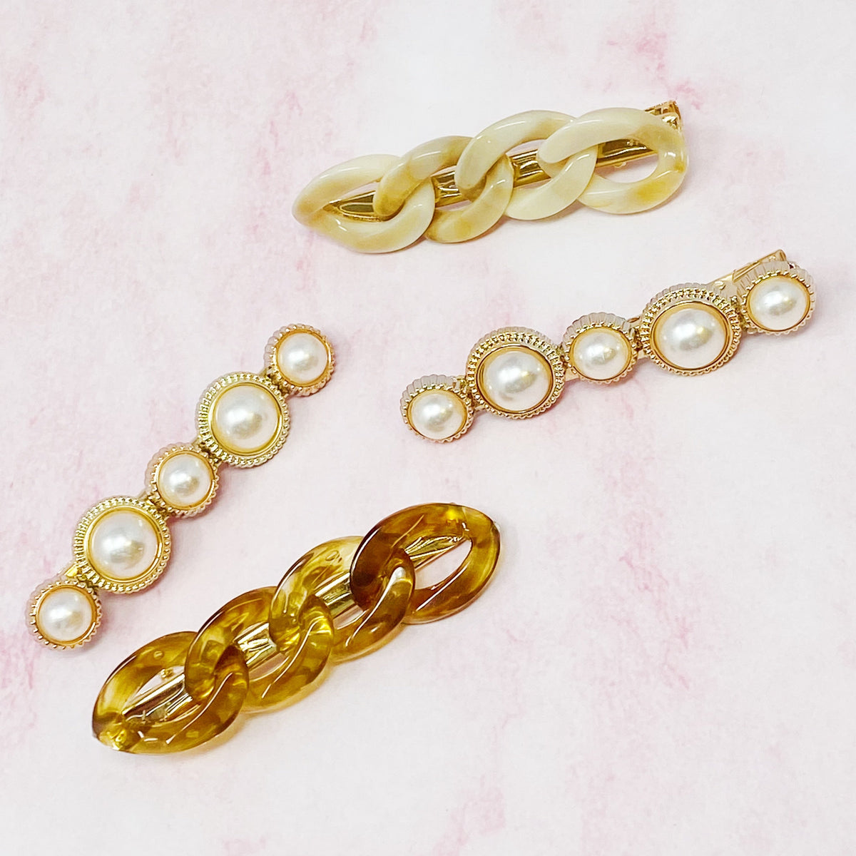 Marble Chain and Pearl Hair Clip Set