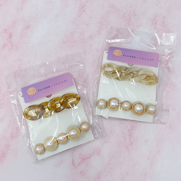 Marble Chain and Pearl Hair Clip Set