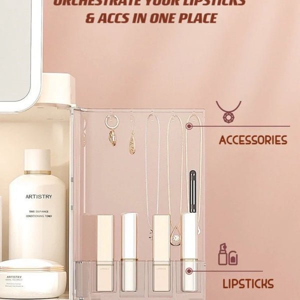 All-In-One Organizer with Led Mirror for Makeup Skincare & Accessories