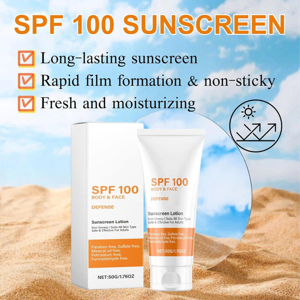 Spf 100 Face Sunscreen Moisturizer - Travel Size Sunblock - Oil Free Facial Sun Screen - Sun Screen Protector for Face & Body - Non-Greasy,No White Cast Waterproof Sunscreen Lotion -Dry Oily Skincare