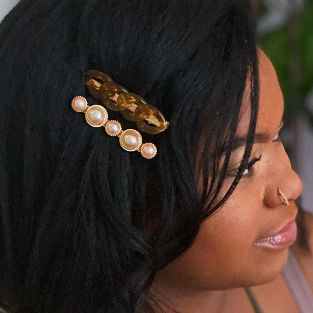 Marble Chain and Pearl Hair Clip Set