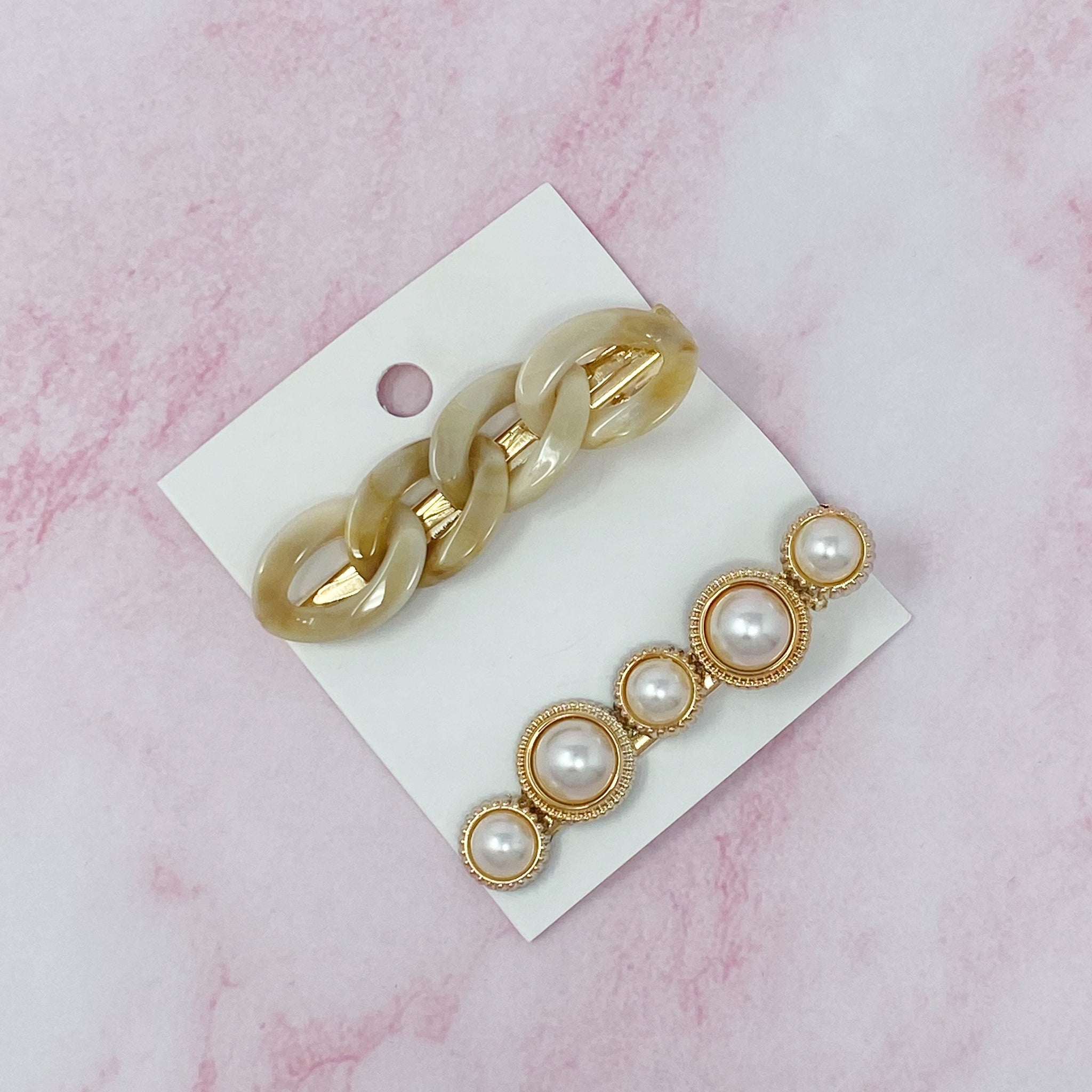 Marble Chain and Pearl Hair Clip Set