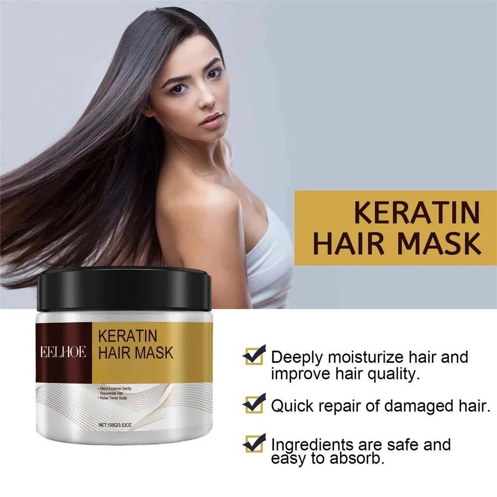 Keratin Care Hair Mask Deep Nourishing Moisturizing Repair Dry Frizz Damaged Conditioner Smoothing Hair Long-Lasting Shine Care