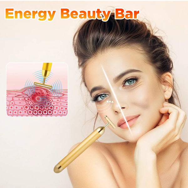 Multi-function Beauty Care Device 24k Facial Massage Stick Roller T-shape Golden Energy Bar Vibrating Massager for Beauty Tool