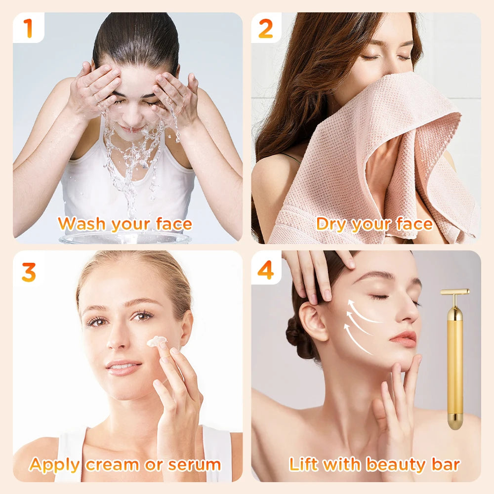 Multi-function Beauty Care Device 24k Facial Massage Stick Roller T-shape Golden Energy Bar Vibrating Massager for Beauty Tool