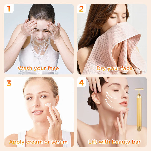 Multi-function Beauty Care Device 24k Facial Massage Stick Roller T-shape Golden Energy Bar Vibrating Massager for Beauty Tool