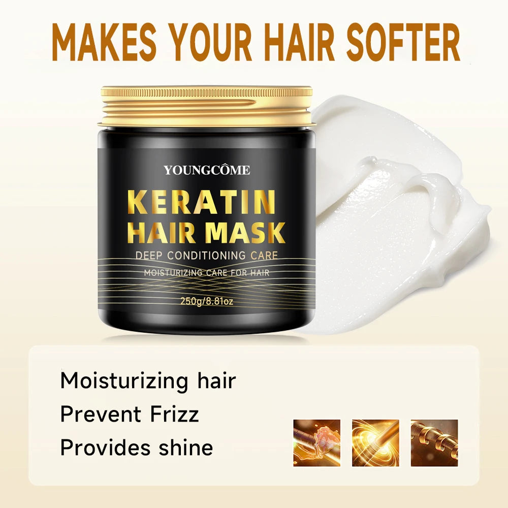 Keratin Hair Mask Professional Deep Nourishing Hair Care Repair Damaged Hair Restore Shine Suitable For All Hair Types hair care