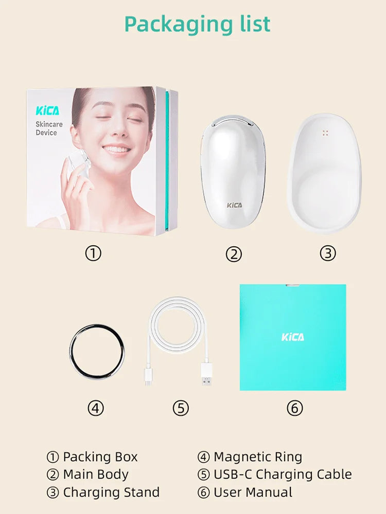 KiCA Skincare Device Face Lifting Tighten Skin Rejuvenation Gentle Warm Compress Ion Therapy Enhanced Cleansing Tool