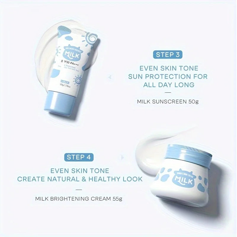 Milk Skin Care Set for Christmas Gift, Facial Cleanser & Body Scrub & Hand Wax & Eye Cream & Sunscreen & Storage Bag