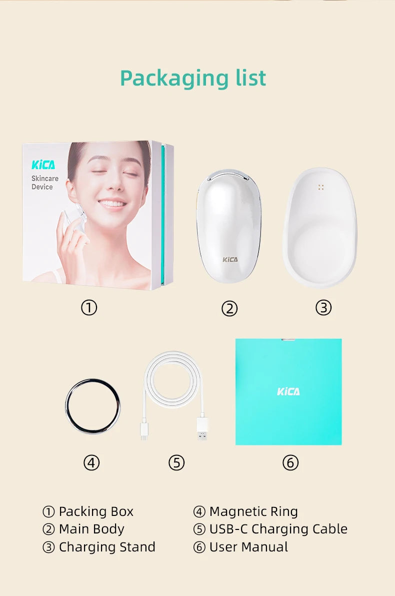 KiCA Skincare Device Face Lifting Tighten Skin Rejuvenation Gentle Warm Compress Ion Therapy Enhanced Cleansing Tool