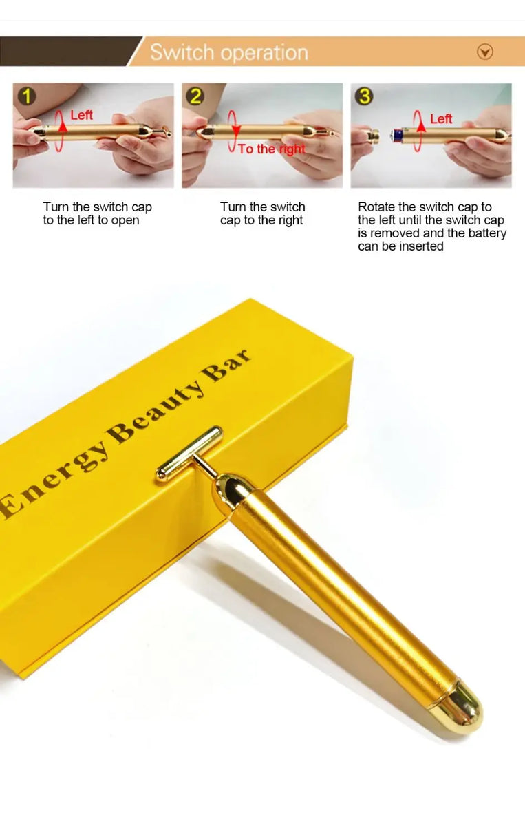 Multi-function Beauty Care Device 24k Facial Massage Stick Roller T-shape Golden Energy Bar Vibrating Massager for Beauty Tool