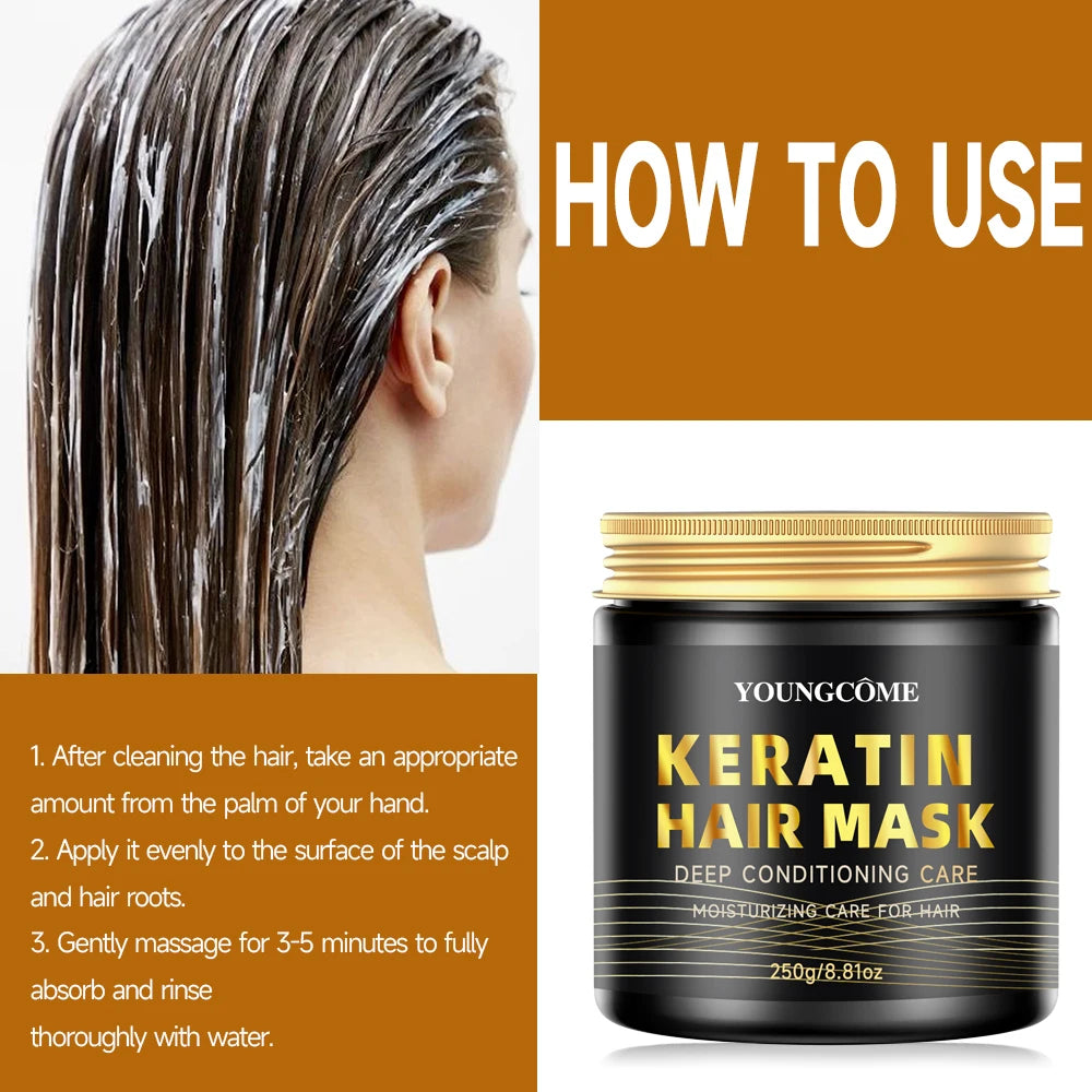 Keratin Hair Mask Professional Deep Nourishing Hair Care Repair Damaged Hair Restore Shine Suitable For All Hair Types hair care