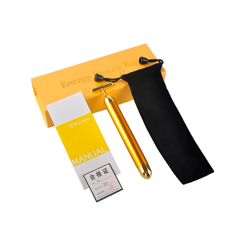 Multi-function Beauty Care Device 24k Facial Massage Stick Roller T-shape Golden Energy Bar Vibrating Massager for Beauty Tool