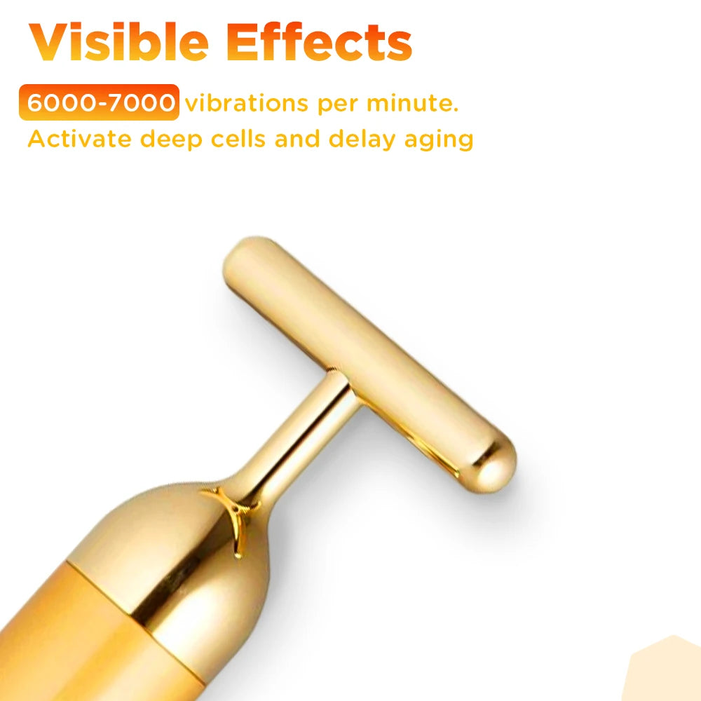 Multi-function Beauty Care Device 24k Facial Massage Stick Roller T-shape Golden Energy Bar Vibrating Massager for Beauty Tool