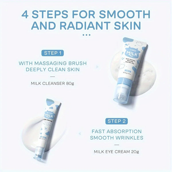 Milk Skin Care Set for Christmas Gift, Facial Cleanser & Body Scrub & Hand Wax & Eye Cream & Sunscreen & Storage Bag