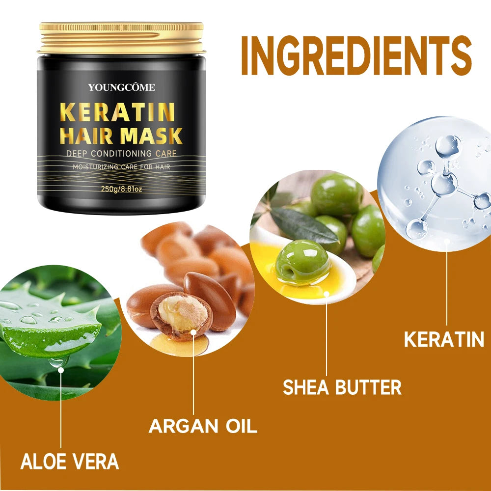 Keratin Hair Mask Professional Deep Nourishing Hair Care Repair Damaged Hair Restore Shine Suitable For All Hair Types hair care