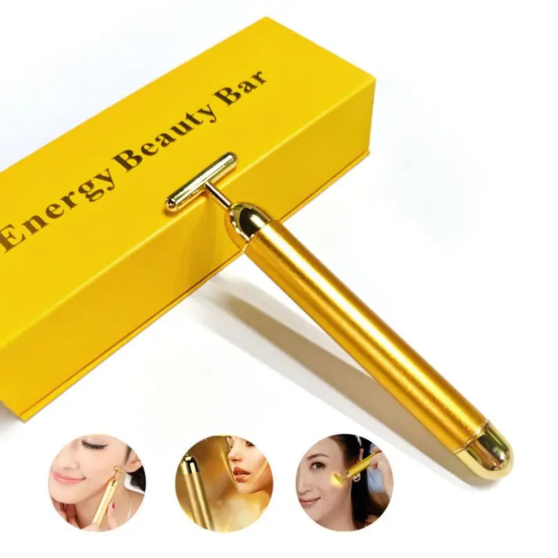 Multi-function Beauty Care Device 24k Facial Massage Stick Roller T-shape Golden Energy Bar Vibrating Massager for Beauty Tool