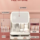 All-In-One Organizer with Led Mirror for Makeup Skincare & Accessories