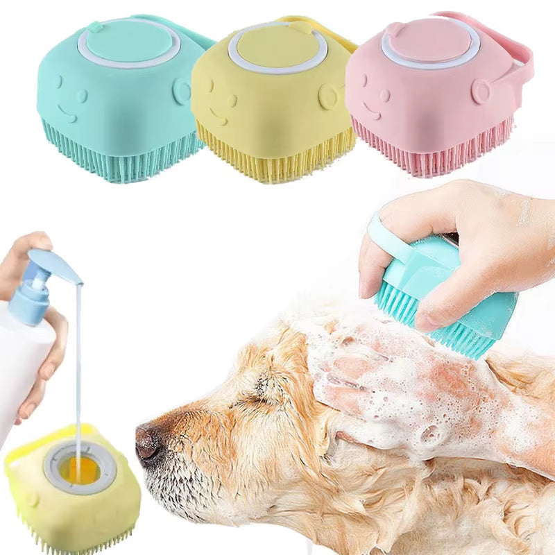 Pet Dog Shampoo Brush 2.7Oz 80Ml Cat Massage Comb Grooming Scrubber for Bathing Short Hair Soft Silicone Rubber